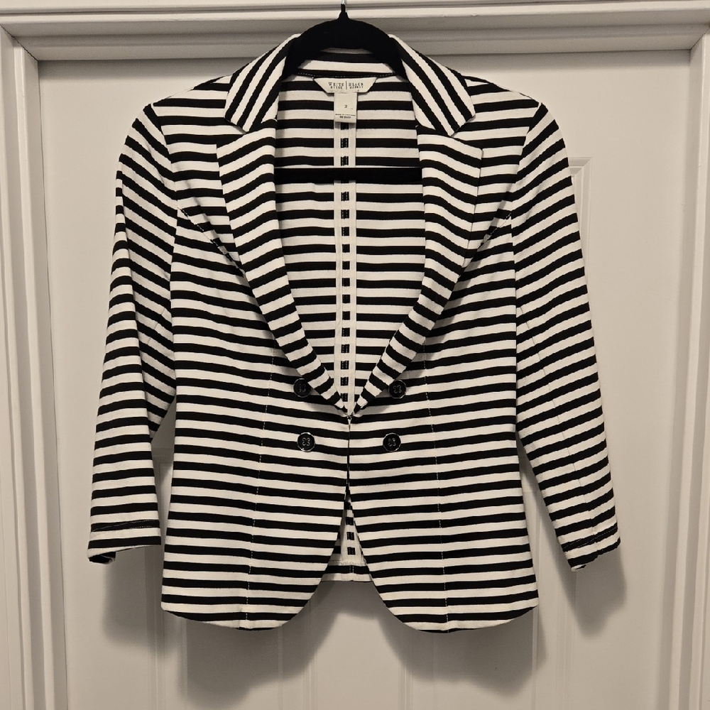White House Black Market Black and White Striped Blazer